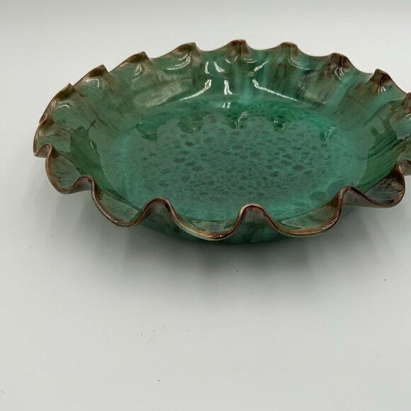 Jacon JB COLE Pottery North Carolina Ruffled Pie Plate Green Malachite Glaze - Picture 9 of 10